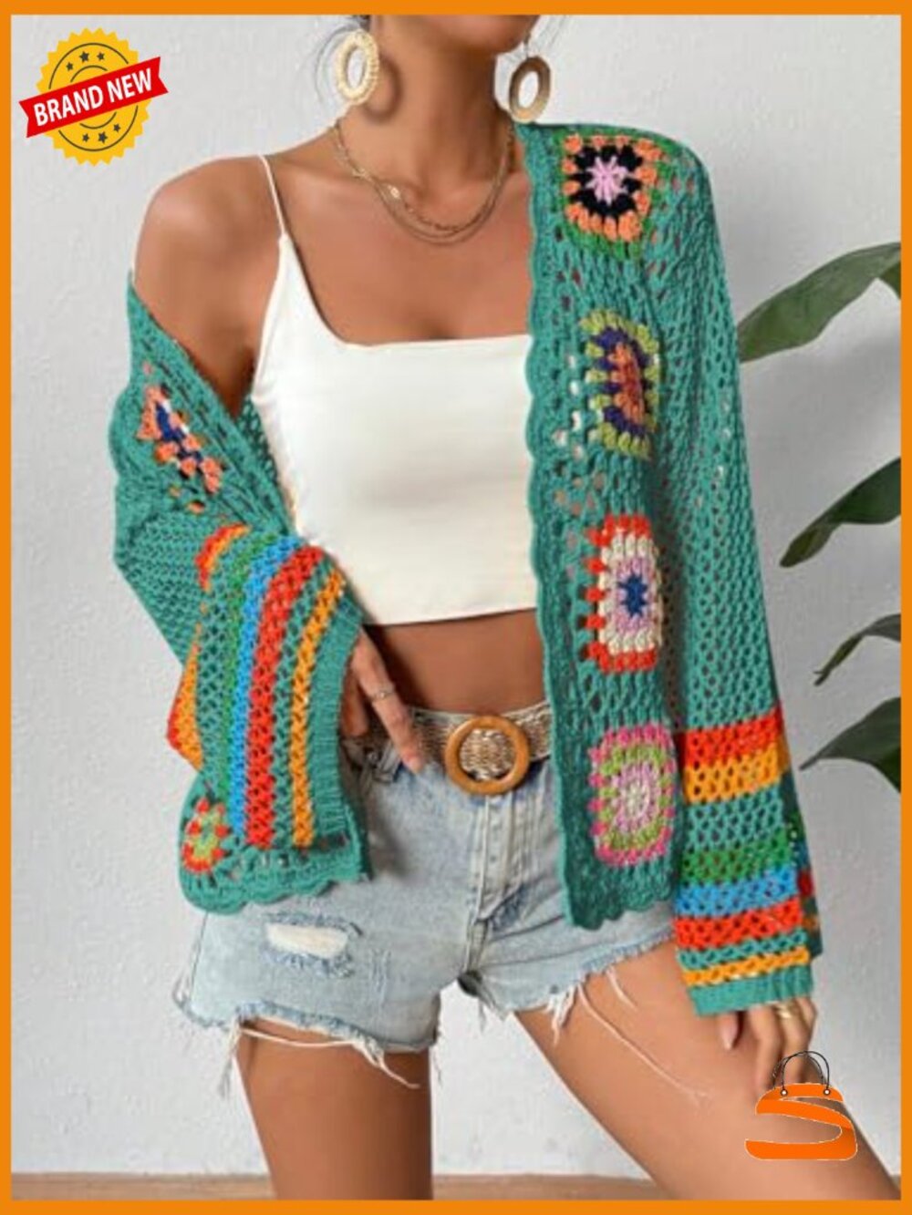 Floral Crochet Cardigan Hollow Out Open Front Long Sleeve Sweater - Picture 4 of 5